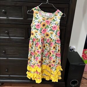 Floral Kids Dress with Yellow Accents
